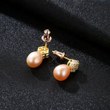 Freshwater Pearl Stud Earrings Sterling Silver Zircon Flower Jewelry