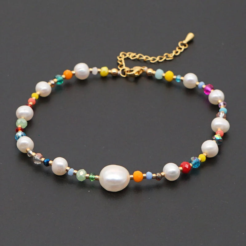 Freshwater Pearl Crystal Beaded Anklet for Women Girl