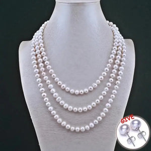 Layered Freshwater Pearl Sweater Chain Necklace 8-9mm
