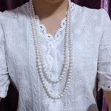 Layered Freshwater Pearl Sweater Chain Necklace 8-9mm