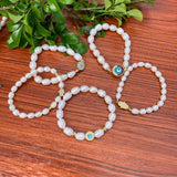 Freshwater Pearl Eye Bracelet with CZ Stretch Bangle for Women