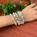 Freshwater Pearl Eye Bracelet with CZ Stretch Bangle for Women