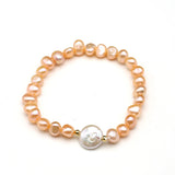 Freshwater Pearl Pink Orange Bracelet 7-8mm for Women