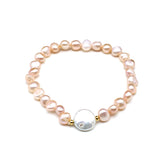 Freshwater Pearl Pink Orange Bracelet 7-8mm for Women