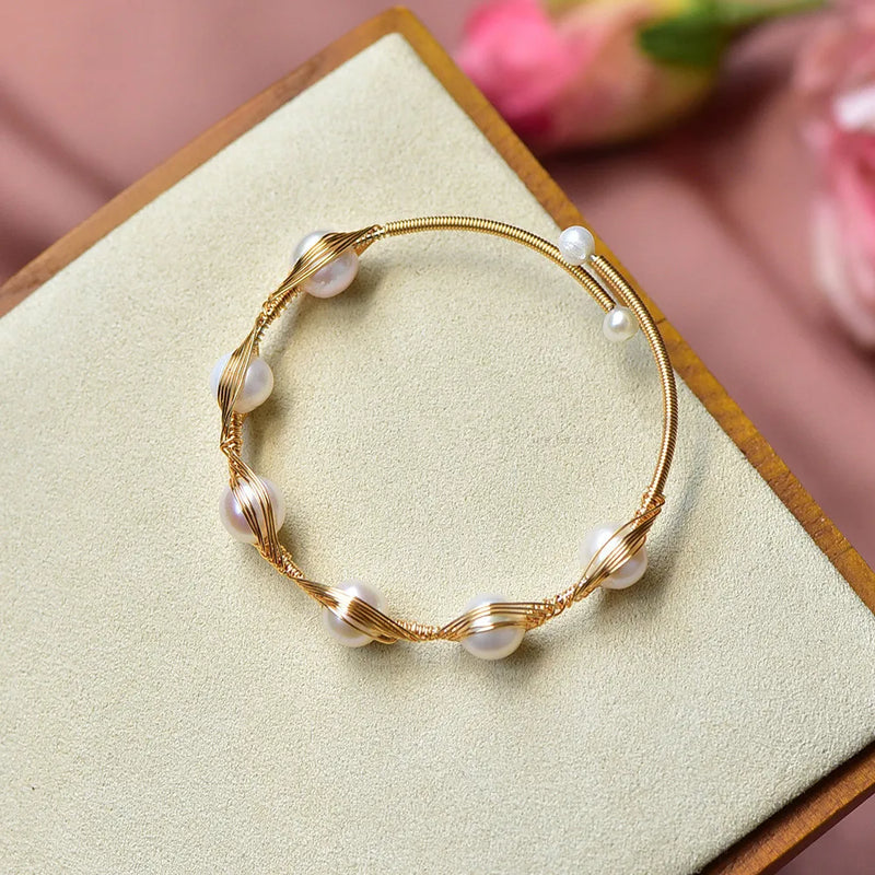 Freshwater Pearl Bracelet 14K Filled Charm Bangle