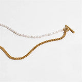 Freshwater Pearl Women Bracelet Brass Titanium Steel Clasp Double Stacked
