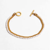 Freshwater Pearl Women Bracelet Brass Titanium Steel Clasp Double Stacked