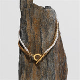 Freshwater Pearl Women Bracelet Brass Titanium Steel Clasp Double Stacked