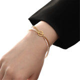 Freshwater Pearl Women Bracelet Brass Titanium Steel Clasp Double Stacked