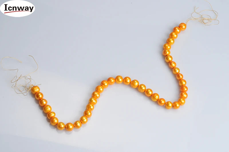 10-11mm Yellow Round Freshwater Pearl Beads 15in DIY Jewelry Necklace Bracelet