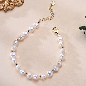 Baroque Shape Freshwater Pearl Bracelet with S925 Silver Chain
