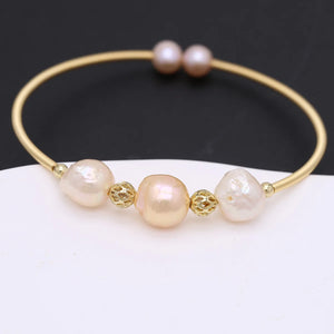 Freshwater Pearls Bracelet Brass Ring Irregular Charm Bracelet Men Women