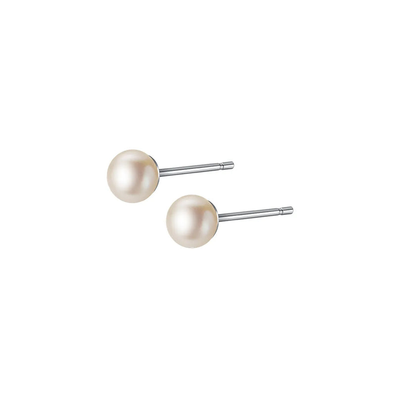5-6mm Freshwater Pearl Round Stud Earrings 925 Sterling Silver