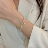 Freshwater Pearl & Cat's Eye Stone Heart Charm Bracelet
