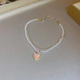 Freshwater Pearl & Cat's Eye Stone Heart Charm Bracelet