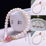 Freshwater Pearls Pink Strawberry Crystal Bracelet Women Jewelry Gift