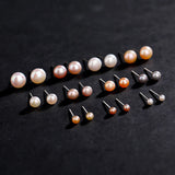 Freshwater Pearls Stud Earrings 925 Sterling Silver Round Earring Jewelry