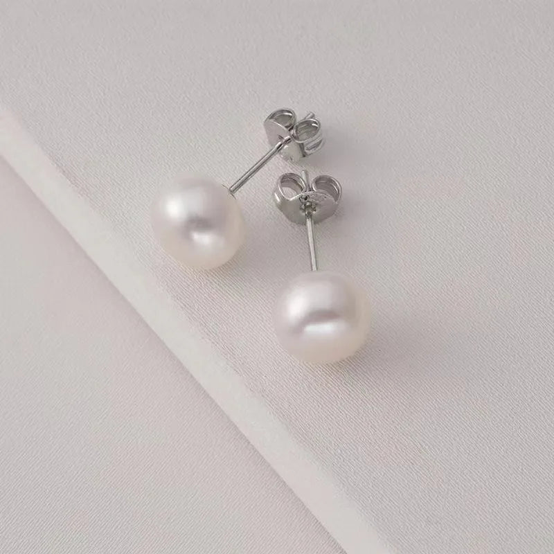 Freshwater Pearls Stud Earrings 925 Sterling Silver Round Earring Jewelry