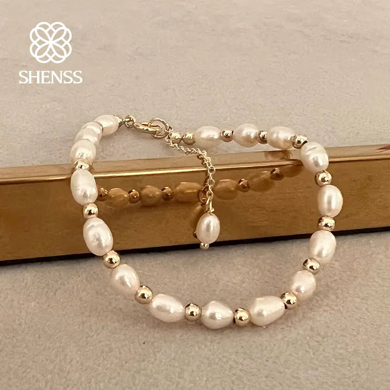 Freshwater Rice Pearl Bracelet Stainless Steel Jewelry