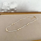 Freshwater Rice Pearl Necklace Stainless Steel Zircon Jewelry