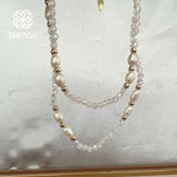 Freshwater Rice Pearl Necklace Stainless Steel Zircon Jewelry