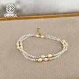 Freshwater Rice Pearl Necklace Stainless Steel Zircon Jewelry