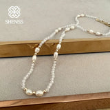 Freshwater Rice Pearl Necklace Stainless Steel Zircon Jewelry