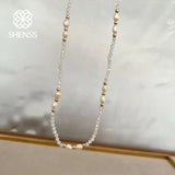 Freshwater Rice Pearl Necklace Stainless Steel Zircon Jewelry