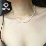 Freshwater Rice Pearl Necklace Stainless Steel Zircon Jewelry