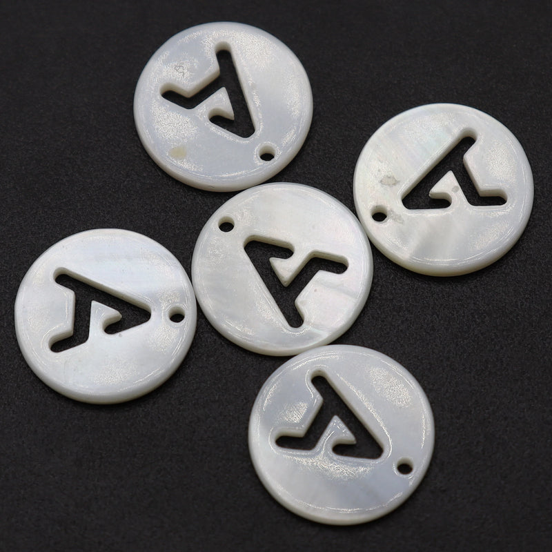 Freshwater Shell Mother Of Pearl Disc Letter Charms Pendant
