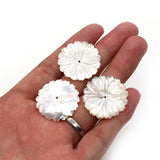 Natural Freshwater Shell Carved Flower Pearl Pendant Charm Necklace Bracelet DIY