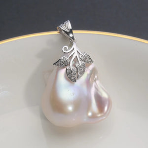 Baroque Freshwater Pearl Pendant with Diamond and Silver