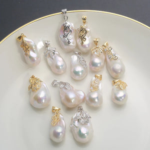 Baroque Freshwater Pearl Pendant with Diamond and Silver