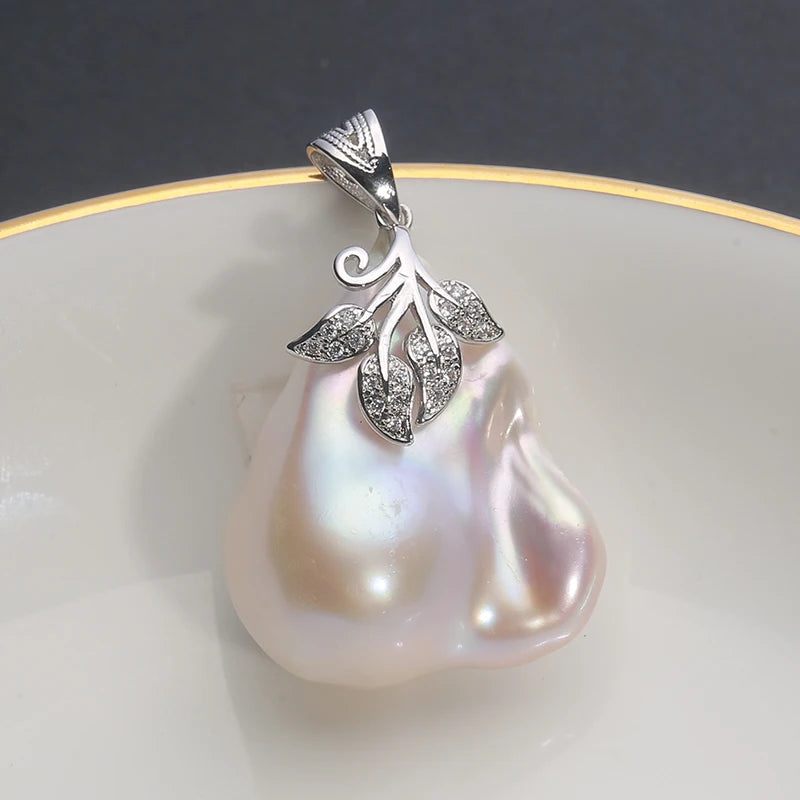 Baroque Freshwater Pearl Pendant with Diamond and Silver