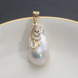 Baroque Freshwater Pearl Pendant with Diamond and Silver