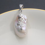 Baroque Freshwater Pearl Pendant with Diamond and Silver