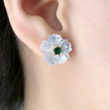 Freshwater Pearl Small Flower Stud Earrings with Colorful Crystal Stone