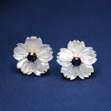 Freshwater Pearl Small Flower Stud Earrings with Colorful Crystal Stone