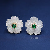 Freshwater Pearl Small Flower Stud Earrings with Colorful Crystal Stone