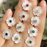 Freshwater Pearl Small Flower Stud Earrings with Colorful Crystal Stone