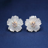 Freshwater Pearl Small Flower Stud Earrings with Colorful Crystal Stone