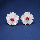 Freshwater Pearl Small Flower Stud Earrings with Colorful Crystal Stone