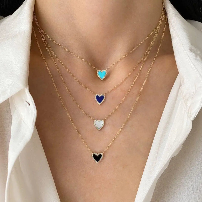 Natural Fritillaria Heart Necklace French Metal Love Clavicle Chain