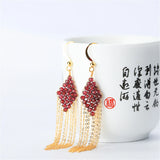 Garnet 14K Wrapped Tassel Lever Earrings