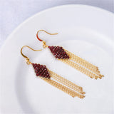 Garnet 14K Wrapped Tassel Lever Earrings