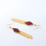 Garnet 14K Wrapped Tassel Lever Earrings