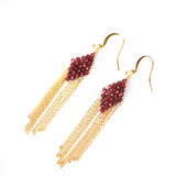 Garnet 14K Wrapped Tassel Lever Earrings