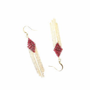 Garnet 14K Wrapped Tassel Lever Earrings