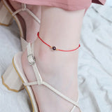 Hand-woven Garnet Anklet, Red Rope, Adjustable Size