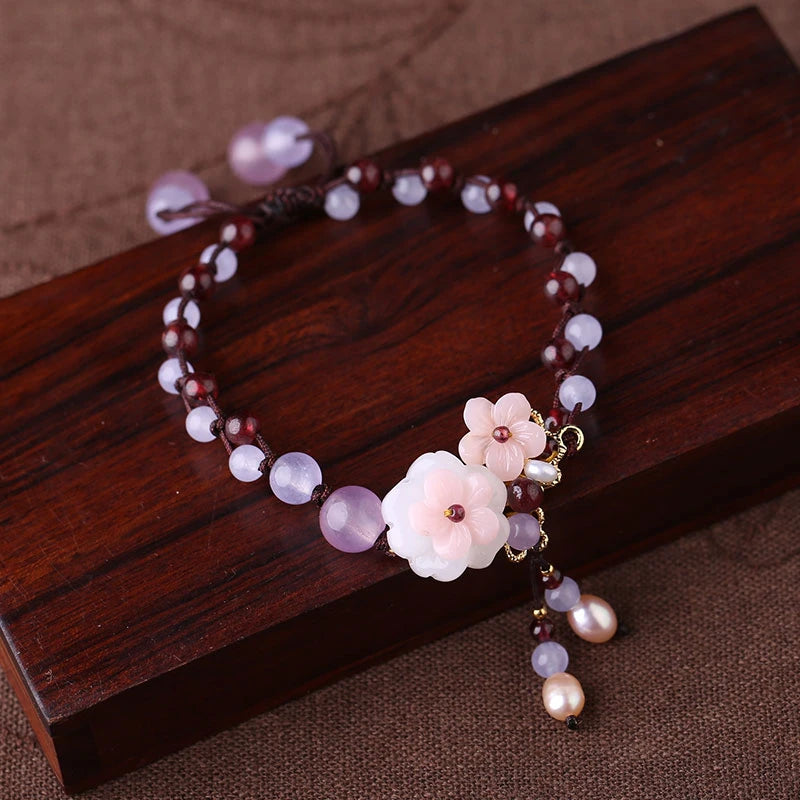 Natural Garnet Bracelet Female Jade Pearl Hand Woven Bracelet